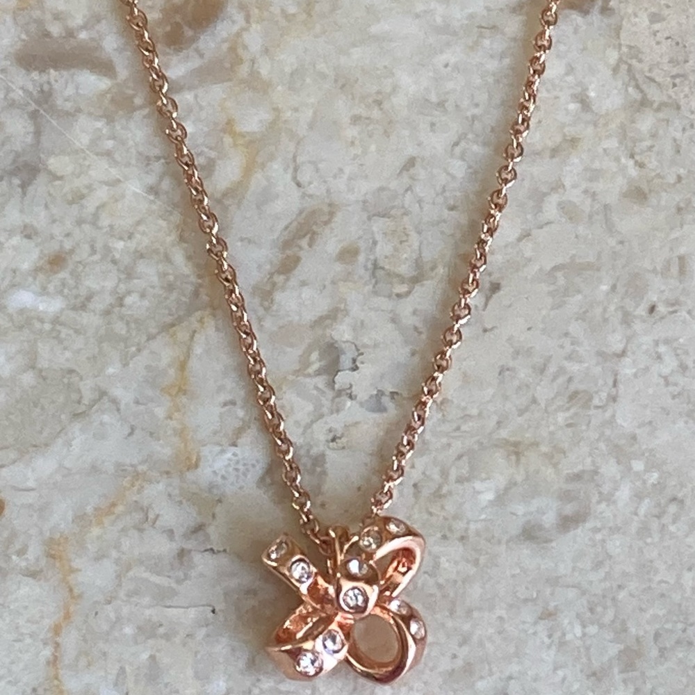 KATE SPADE Rose Gold Crystal Bow Pendant Necklace